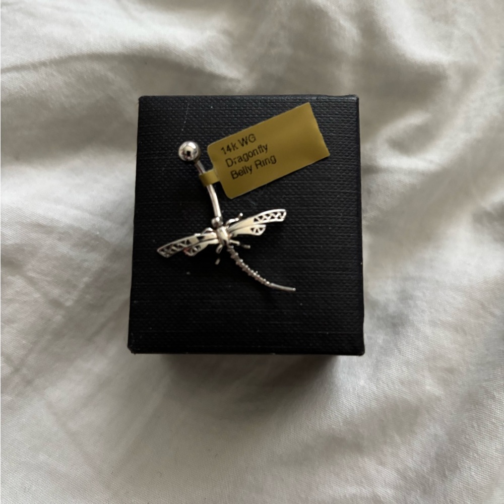 14K White Gold Dragonfly Belly Ring